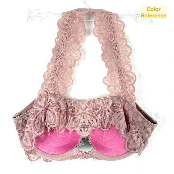 Victorias Secret Pink Racerback Lace Push Up Front Closure Bra Womens 32B Pink - Picture 3 of 4